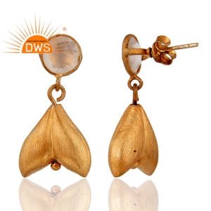 White Chalcedony Earrings Jewelry Wholesale Brushed Satin Finish 925 Silver Gold Plated Designer Drop Earrings - Product Image 2