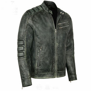 Mens Motorcycle <b>Vintage</b> Distressed Black Genuine Leather Biker Cafe <b>Racer</b> <b>Jacket</b> - Product Image 3