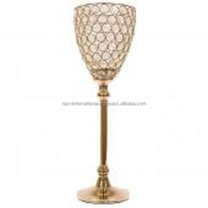 Gobelet à vin en aluminium plaqué or avec perles de cristal, capacité de 16 oz, design moderne fait main pour les occasions de mariage - Product Image 1