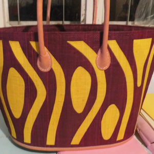 Manici in pelle e chiusura a coulisse rafia borsa di paglia naturale rafia borsa da spiaggia made in madagascar - Product Image 2