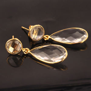 Briolette ตัดคริสตัลควอตซ์ต่างหูทองเหลืองชุบทอง18K ต่างหูพลอยรูปลูกแพร์ - Product Image 5