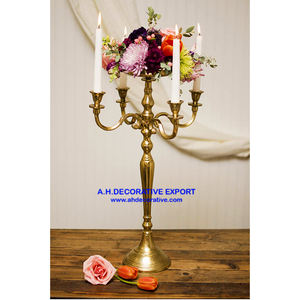 Candelabros de 5 brazos chapados en oro hechos a mano, decoración cuadrada decorativa para interiores y exteriores, para funciones de boda, para uso doméstico - Product Image 3