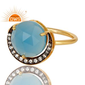 CZ Blue Chalcedony Gemstone Cocktail <b>Ring</b> For Wedding Supplier 18k Gold Plated <b>925</b> <b>Silver</b> <b>Ring</b> Jewelry Manufacturer - Product Image 2