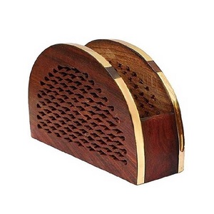 Portapañuelos de Madera Tallado a Mano, Diseño Tradicional Chino, Forma de Media Luna, Soporte Decorativo para Servilletas - Product Image 3