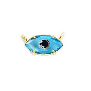 Sterling Silver Gold Vermeil Blue Topaz Marquise Shape Double Gemstone Eye Bezel Connector For Jewelry Making