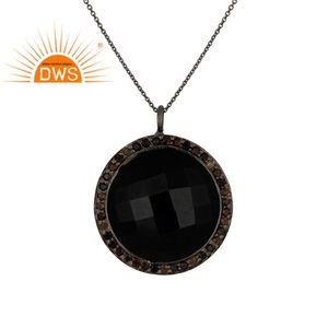 Collar con colgante de piedras preciosas de ónix negro, joyería de plata 925 - Product Image 1