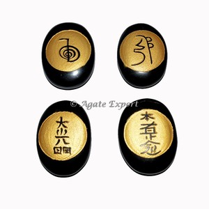 Juego de Reiki Usai en relieve Piedras ovaladas Piedra semipreciosa Artesanía - Product Image 2