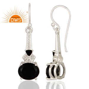 Topaz Black Onyx Gemstone <b>Earrings</b> <b>Fine</b> Jewelry Supplier High Polished Sterling Silver <b>Dangle</b> <b>Earrings</b> Jewelry Wholesaler - Product Image 3