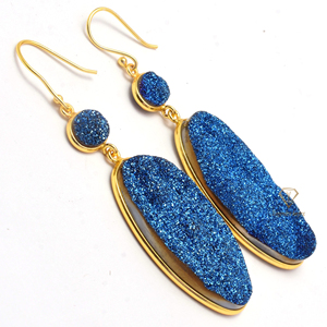 Pendiente de Plata de Ley 925 con gema azul, Pendientes colgantes con piedras preciosas, óvalo, de titanio, para venta al por mayor - Product Image 2