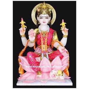 Estatua Religiosa de la Diosa Laxmi Ji Sentada sobre una Flor de Loto, Hecha a Mano con Mármol Blanco Puro de la Mejor Calidad, Hermosa para Adoración en Tiendas y Hogares - Product Image 1