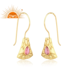 ต่างหูทัวร์มาลีนสีชมพูสุดฮิต เครื่องประดับเงิน ดีไซน์ลายเสือจากัวร์ ชุบทอง ต่างหูแบบห้อย ผลิตโดยผู้ผลิตเครื่องประดับ - Product Image 2