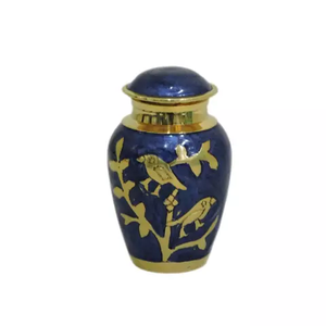 Urna de cremación para mascotas de latón/aluminio con grabado azul antiguo, hermoso recuerdo conmemorativo para cenizas funerarias, almacenamiento de estilo único - Product Image 3
