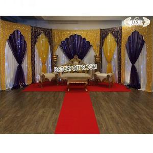 Rideaux de fond de mariage asiatique et musulman thème pakistanais toile de fond de scène de mariage musulman Nikah cérémonie scène Mhraab décors - Product Image 1