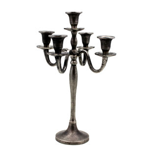 Soporte de vela de 5 brazos de aluminio para decoración de boda, soporte de pilar de vela antiguo de níquel en bruto, hecho a mano a granel - Product Image 1