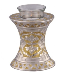 METAL <b>CANDLE</b> CREMATION URN DESIGNER <b>CANDLE</b> ASHES URN GOLDEN ENGRAVED <b>CANDLE</b> URN TIE LIGHT ASHES URN <b>CANDLE</b> DESIGNER PET URN - Product Image 1