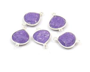 Pierre précieuse en cuivre bleu teint avec connecteur de lunette Double Bail de bijoux en forme de coeur fait main plaqué argent - Product Image 5