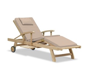 Chaise longue en teck massif avec coussins, inclinable, pliable, pour patio extérieur, design moderne, mobilier de plage en bois portable - Product Image 2