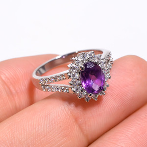 แหวนพลอยสีเงิน925รูปวงรีโกเมนอเมทิสต์ซิทรีนไดมอนด์เครื่องประดับที่ผ่านการรับรอง - Product Image 5