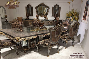 โต๊ะรับประทานอาหารไม้สักที่ทันสมัยพร้อมเก้าอี้,ชุดโต๊ะทานอาหาร Royal Metallic เสร็จ - Product Image 2