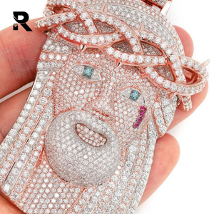 Colgante con forma de diamante, 14K, blanco, rosa, amarillo, redondo, Hip Hop, Jesús - Product Image 4