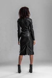 Nouvelle arrivée de femmes printemps été coupe ajustée jupe une pièce longue en cuir véritable peau de mouton imperméable Blouse manteau coton rempli - Product Image 2