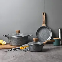Set Wajan Goreng Anti Lengket Berlapis Granit Batu Marmer 8 Inci Terlaris dengan Tutup