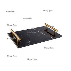 Plateau de service de nourriture en marbre de la plus haute qualité avec poignées en métal plateau de nourriture de forme rectangulaire de taille personnalisée en Inde - Product Image 2