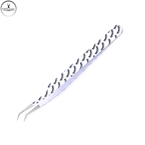 Pinzas para pestañas postizas, color blanco, Punta plateada, con nombre de marca personalizado y embalaje, venta al por mayor - Product Image 6