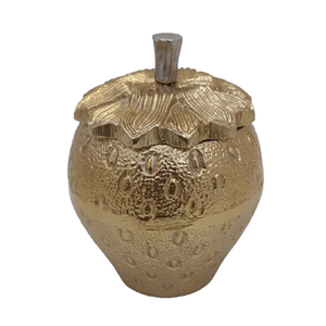 Handmade <b>Decorative</b> Aluminum Strawberry Shaped Embossed Box With <b>LID</b> Rough Brass EPL Finishing Food Serving Bowls - Product Image 3