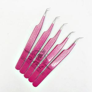 Pinces à épiler professionnelles en acier inoxydable pour extensions de cils, marque privée, rose brillant, pointe à 45 degrés, pour extensions de cils - Product Image 6
