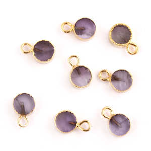 Conectores de forma redonda de amatista Natural, rebanada de losa redonda, dijes pequeños chapados en oro, conectores colgantes de una sola fianza DIY, joyería - Product Image 3