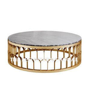 Otros Accesorios para Muebles, Mesa de Centro de Hierro y Vidrio Transparente, Diseño Contemporáneo con Base en Forma de Árbol, Color Dorado, Forma Redonda - Product Image 6