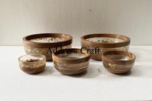 Bol à fruits en bois d'acacia et résine époxy au design unique Bol à salade créatif Assiettes en résine de bois Ensemble de dîner Bol en résine Articles ménagers - Product Image 6