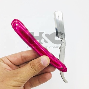 มีดโกนสีแดงเคลือบด้ามไม้สแตนเลสสตีลตรงด้านบนพร้อมใบมีดตัดเปลี่ยนใบมีดช่างตัดผมมีดโกนตรงโดย HC - Product Image 1