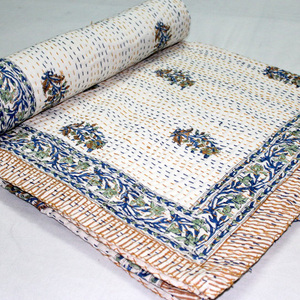 ผ้าห่ม Kantha ธรรมชาติแบบปรับแต่งได้ผ้าคลุมเตียงผ้าฝ้ายอินเดียย้อมด้วยมือขนาดคิงไซส์สำหรับใช้ในบ้านและโรงแรม - Product Image 6