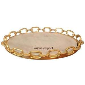 MARBRE BLANC DE LUXE PLAQUÉ OR POIGNÉE PLATEAU DÉCORATIF - Product Image 3