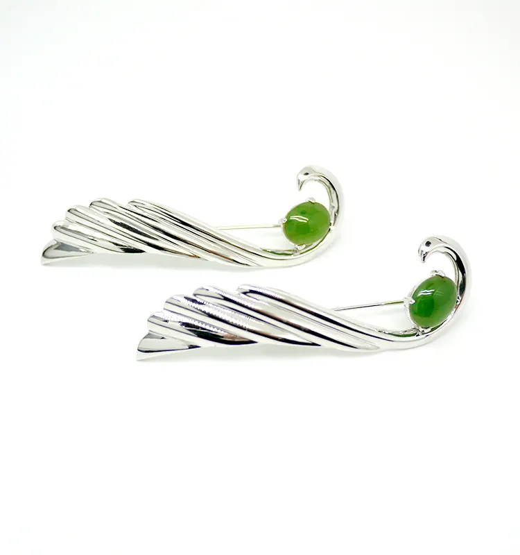 New Design jewelry angel wing women's gender natural green nephrite jade brooch