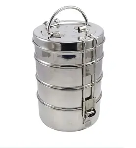 Wholesale hot sale New design 4 tier stainless steel food storage container lunch box Tiffin Box picnic travel Camping customize