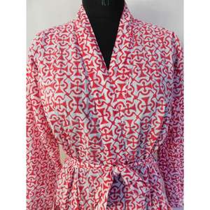 ชุดคลุมกิโมโนผ้าฝ้ายพิมพ์ลายบล็อกสำหรับผู้หญิงไซส์ใหญ่ ใส่สบาย ระบายอากาศดี เหมาะสำหรับฤดูร้อน ขายส่ง - Product Image 3