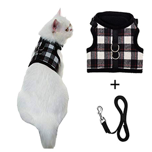 Arnés de gato de algodón de alta calidad con cómodos patrones de cuadros estilo clásico y correa para uso en verano - Product Image 1