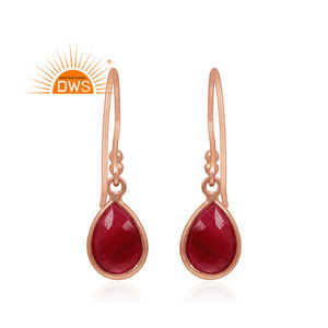 Pendientes de corindón de rubí Natural, gema en forma de lágrima, proveedor de joyería de nuevo diseñador, Pendientes chapados en oro rosa, joyería al por mayor - Product Image 3