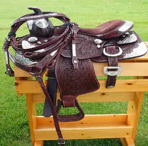 Manaal-sillín de exposición de plata occidental de caballo, hecho a mano, cuero genuino, primera calidad, cuero