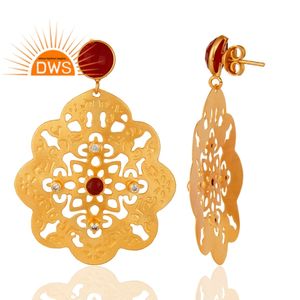 อินเทรนด์ยอดขายสีเหลืองชุบทองต่างหู Aventurine ธรรมชาติสีแดงควอตซ์พลอยต่างหูสำหรับหมั้นเครื่องประดับผู้ผลิต - Product Image 2