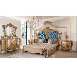 ชุดเฟอร์นิเจอร์ห้องนอนแกะสลักทองโบราณสุดหรู ดีไซน์ยอดนิยม ชุดเฟอร์นิเจอร์ห้องนอนแกะสลัก คลาสสิก เตียงคิงไซส์ไม้แกะสลัก - Product Image 1