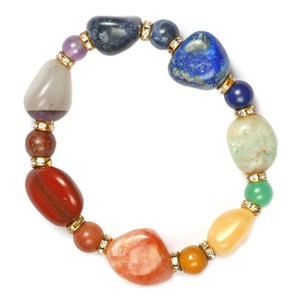 7 Chakra Agate Tumbled Stones <b>Bracelet</b>-Folk Art Design From India Art & Collectible for Sale - Product Image 1