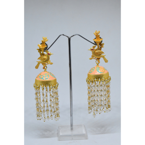 Meenakari-pendientes de aro de latón con acabado mate dorado para niñas y mujeres, pendientes de tuerca de piedra jhumka, diseño tradicional, novedad, venta al por mayor - Product Image 1