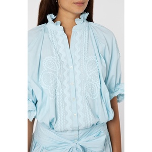 2022 nouvelles femmes Aqua bleu popeline Blouson robe brodée Ric Rac ourlet festonné élégant bohème tunique paillettes naturel pour - Product Image 3