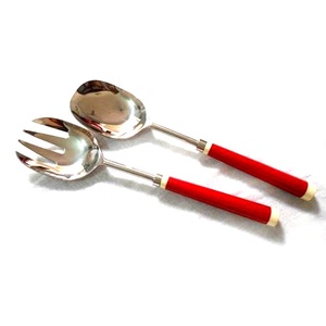 Decorative Salad Servers Red with White Ends Resin Handle Salad Serving Set Salad bar Serving Set <b>Kitchen</b> <b>Accessories</b> - Product Image 2