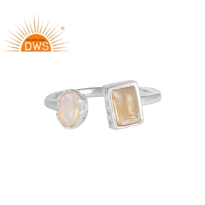 Citrine Ethiopian Opal Multi Gemstone Open Ring Jewelry Manufacturer <b>Solid</b> Sterling <b>Silver</b> Jewelry Supplier - Product Image 1