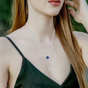 Pure 925 Sterling <b>Silver</b> Best Wholesaler Minimalist Kyanite Gemstone Round Collet Charm Necklace Fine <b>Chain</b> Women's <b>Top</b> Jewelry - Product Image 6